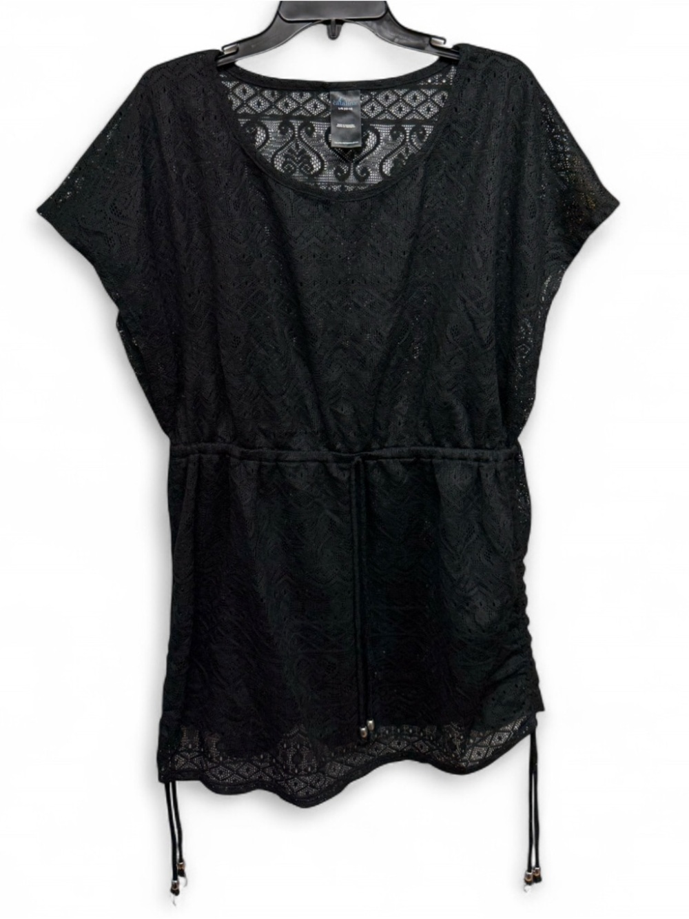 Catalina Black Lace Swim Cover-Up Tunic Dress Size L 12-14 Drawstring Waist - Picture 1 of 5